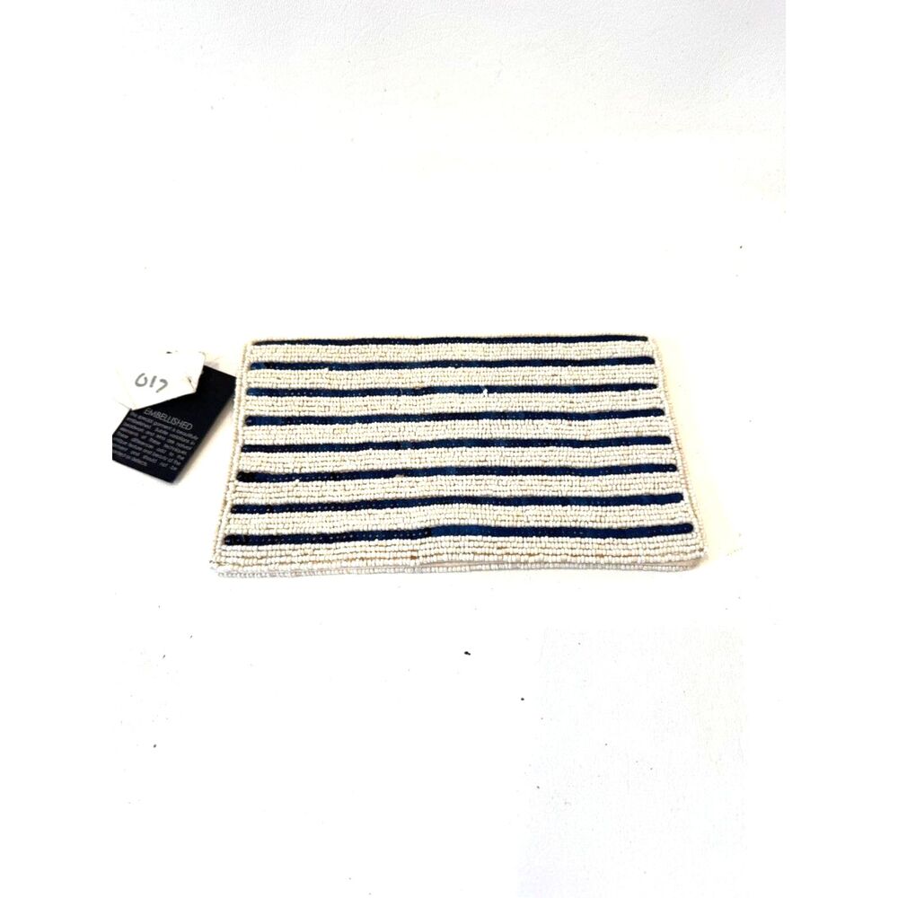 Max New York Blue White Beaded Clutch Evening Cocktail Foldover Snap NEW